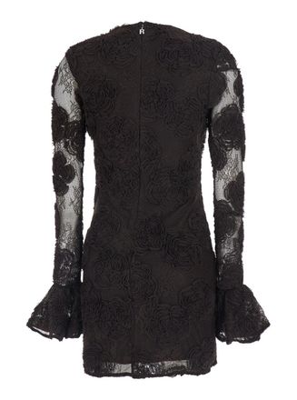 Rotate Floral-Embroidered Lace Mini Dress - Black