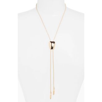 Open Edit Faux Leather Bolo Necklace in Ivory- Gold at Nordstrom