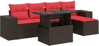 vidaXL 6 Piece Garden Sofa Set with Cushions Brown Poly Rattan Acacia Vidaxl