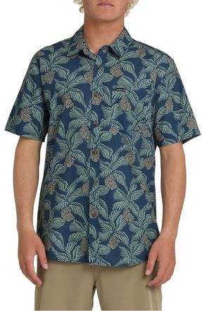 Quiksilver Hala Pineapple Print Classic Short Sleeve Cotton Button-Up Shirt in Dark Denim at Nordstrom, Size Xx-Large