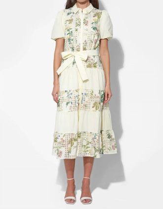 Adelyn Rae Octavia Embroidery Eyelet Tiered Midi Dress In Cream