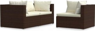 vidaXL Set Muebles De Jard&iacute;n 3 Pzas Y Cojines Rat&aacute;n Sint&eacute;tico Marr&oacute;n Vidaxl