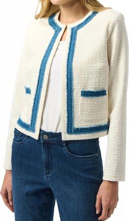 Joseph Ribkoff Denim Trim Textured Boucl&eacute; Jacket In Off-White