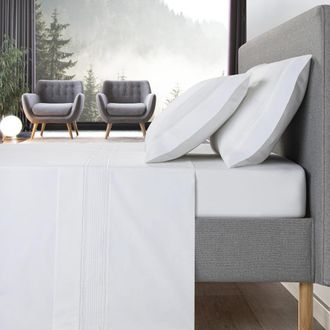 Casa da Laura S&aacute;banas 100% algod&oacute;n 200 hilos bordado blanco cama 135/140 1 almohad