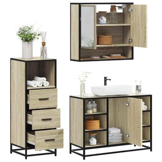 Berkfield Home 3 Piece Bathroom Furniture Set Sonoma Oak Engineered Wood in Brown