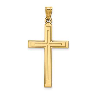 Diamond2Deal 14k Yellow Gold Solid Laser Etched Cross Pendant