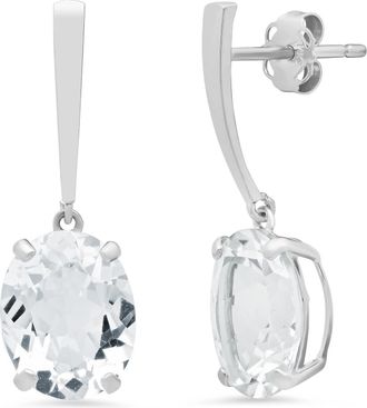 MAX + STONE 14k Yellow or White Gold 10x8mm Oval Cut Gemstone Drop Dangle Earrings