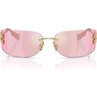 Miu Miu 75mm Oversize Rectangular Wrap Sunglasses in Gold /Pink Infrared at Nordstrom