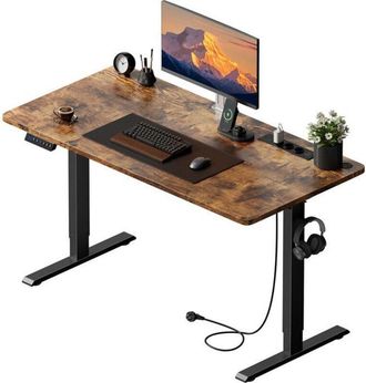OEM Hlonone Escritorio Elevable El&eacute;ctrico 120 X 60 Cm, Mesa Escritorio Elevable Con Enchufes Y Puertos Usb, Marr&oacute;n Vintage