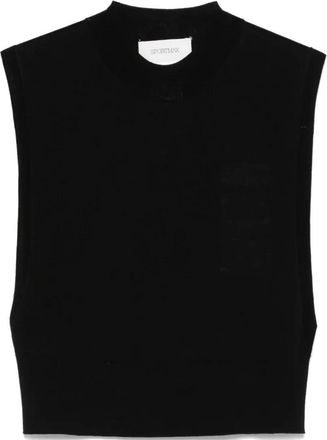 Sportmax Elegante zwarte wol en zijden top - Dames - Tops zonder mouwen - Zwart - S - Wol - Tops