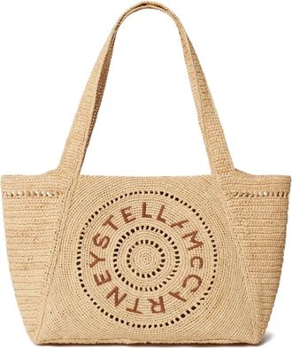Stella McCartney embroidered-logo raffia tote bag - women - Organic Cotton/Raffia - One Size - Neutrals