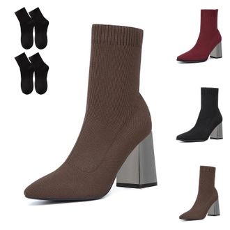 Generic 2026 New Womens Pointed Toe Ankle Boots - Dressy Comfy Knit Sock Booties for Fall & Winter, Perfect for Formal Occasions(Brown,10.5)