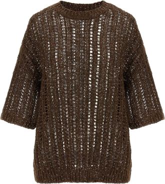 Brunello Cucinelli Top Rustic Dazzling Net in jersey - Marrone