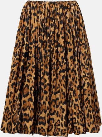 Alaia Ala&iuml;a Leopard-print taffeta midi skirt