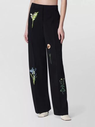 Stella McCartney wool trousers floral embroidery wide leg
