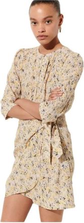 Sessun Korte Wikkeljurk Madelia - Dames - Korte kleedjes - Beige - M - Katoen - Kleedjes
