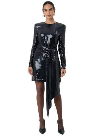 Toccin Carlotta Sash Sequin Mini Dress In Jet