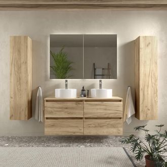 Cygnus Bath Mueble De Ba&ntilde;o Bequia 120 Cm Roble Con Lavabo Sobre Encimera