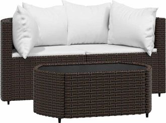 vidaXL Set Muebles De Jard&iacute;n 3 Piezas Y Cojines Rat&aacute;n Sint&eacute;tico Marr&oacute;n Vidaxl