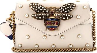 Gucci Broadway Pearly Bee verfraaide leren kleine schoudertas - Wit