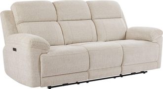 Vente-Unique Sof&aacute; reclinable el&eacute;ctrico de 3 plazas con mesa de tela de color beige KELUNO