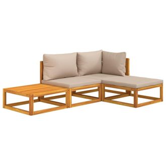 vidaXL Set Salotto Da Giardino 4pz Con Cuscini Tortora Legno Massello Vidaxl