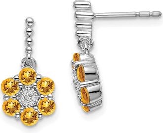 Diamond2Deal 14k White Gold Citrine and Diamond Earrings