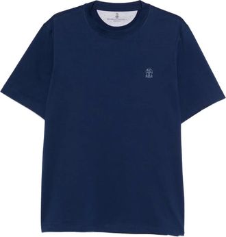 Brunello Cucinelli T-shirt in cotone con logo - Blu