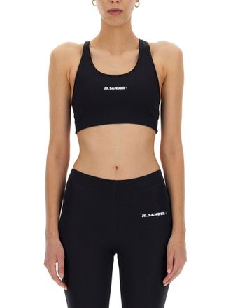 Jil Sander Black Logo Scoop Neck Top