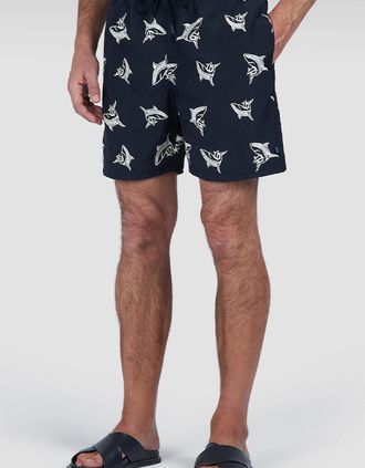 Paul & Shark Mens Paul & Shark Mens Shark Pattern Swim Shorts - Black - Size: 32/34/35