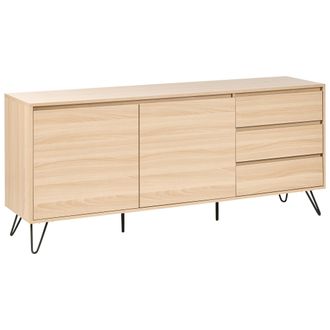 Beliani Aparador 2 Puertas Tablero Aglomerado 2 Cajones Estilo Minimalista Marr&oacute;n Claro Cardigan