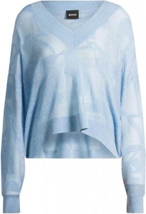 HUGO BOSS Gebreide V-hals Trui met Bloemendessin - Dames - V-hals truien - Blauw - S - Truien & Vesten