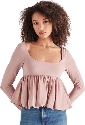 Steve Madden Avielle Top Womens Ash Rose Peplum Hem Square Neck PALL133