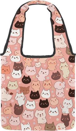 Generic Colorful Cartoon Kitten Reversible Canvas Shoulder Tote - Double-Sided Print, 12oz Cotton, 27cm Drop, Fold-Flat Bag for Travel, Shopping, Street Outin