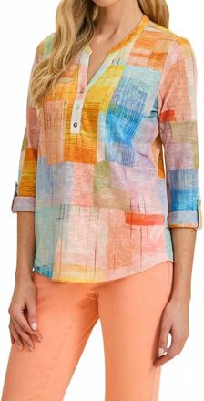 FDJ Henley Long Sleeve Top In Summer Geo