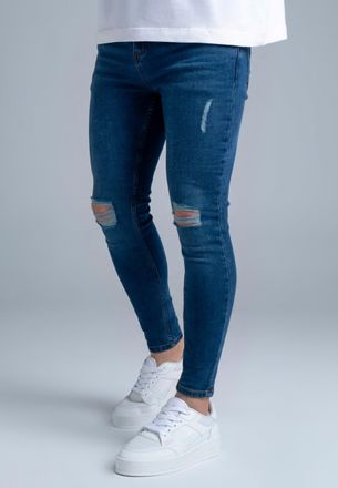 Siksilk Vaqueros para Hombres Azules Desgastados y Entallados 38