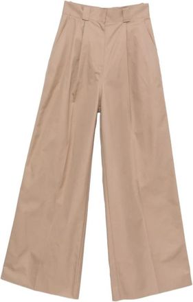 Balenciaga Geplooide broek met hoge taille - Dames - Wijde Broeken - Beige - S - Katoen - Broeken