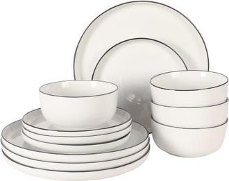 Gibson Home Oslo 12 Piece Porcelain Dinnerware Set in White With Black Rim at Nordstrom