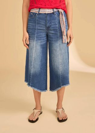 FDJ Loose Mid-Rise Hi-Low Crop Jeans In Medium Blue