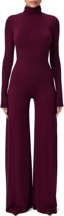 Naked Wardrobe Sculpt Turtleneck Wide Leg Jumpsuit in Dark Plum at Nordstrom, Size X-Large