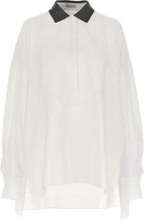 Brunello Cucinelli WHITE OVERSIZED SHIRT WITH CONTRAST COLLAR