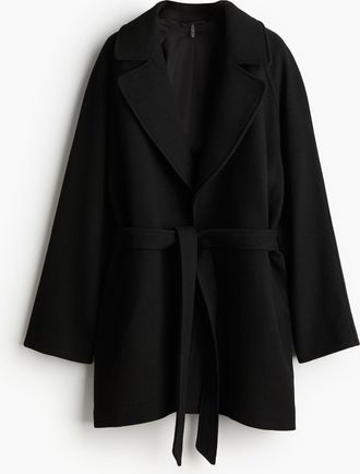 H&M Filzmantel mit Bindegürtel - Schwarz