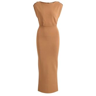 Elisabetta Franchi Maxi Dresses, female, Brown, Size: M Abito di Maglia Daino