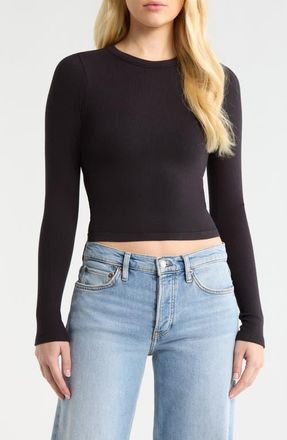 Florence By Mills Softie Seamless Long Sleeve Crop T-Shirt in Black at Nordstrom, Size Xx-Small