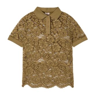 Oltre Tops, Dames, Groen, S, Polyester, Lace Polo T-shirt
