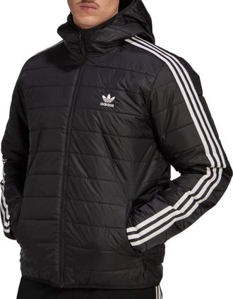 adidas Originals Mens Jakcet Padded Trefoil 3 Stripe Hooded Coat Full Zip Black HL9211 New (UK, Alpha, S, Regular, Regular, Black)