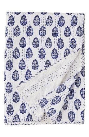 Melange Home Floral Paisley Kantha Cotton Throw Blanket in Indigo at Nordstrom Rack