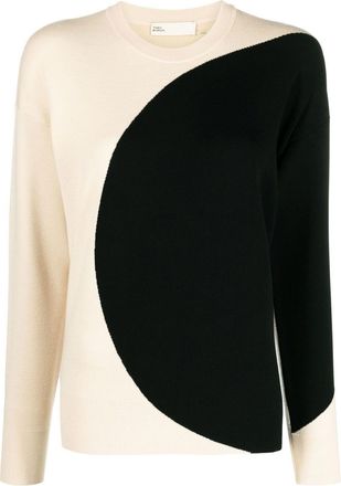 Tory Burch two-tone crew-neck jumper - women - Polyester/Nylon/Wool/Viscose/Elastane - L - Black