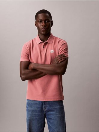 Calvin Klein Mens Woven Monologo Classic Polo Shirt - Pink - 2XL