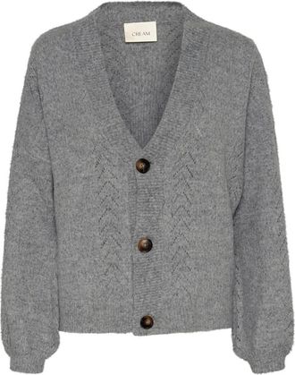 Cream Gebreide Cardigan Asfalt Melange - Dames - Vesten - Grijs - S/M - Polyester - Truien & Vesten